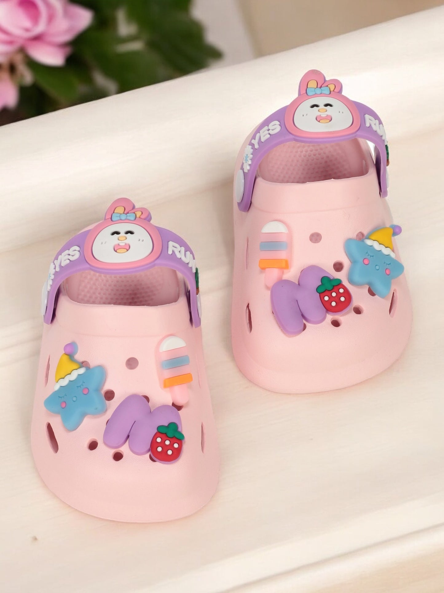 Rabbit Applique Anti-Slip Clogs - Pink