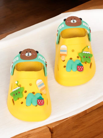 Bear Applique Anti-Slip Clogs - Yellow