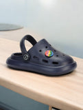 Marble Look Smily Applique Anti-Slip Clogs - Navy Blue