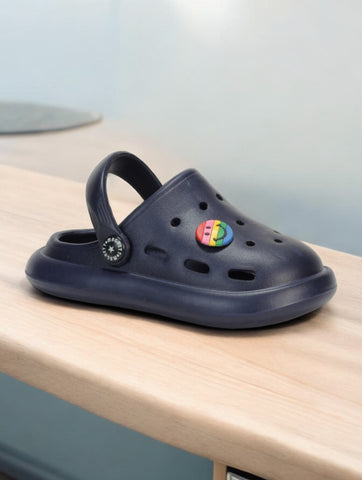 Marble Look Smily Applique Anti-Slip Clogs - Navy Blue