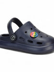 Marble Look Smily Applique Anti-Slip Clogs - Navy Blue