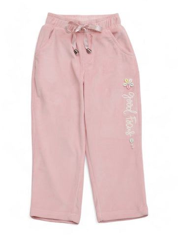 Velvet Finish Solid Colour Lower With Applique - Pink