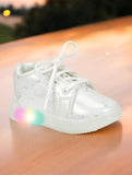 Casual Printed Shoes With Led Light - White