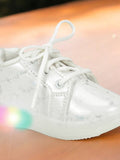 Casual Printed Shoes With Led Light - White