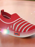 Slip On Casual Shoes With LED Light - Red