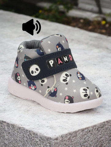 Panda Musical Chu Chu Shoes With Velcro Closing - Grey