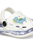 Marble Look Dinosaur Applique Anti-Slip Clogs - White