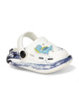 Marble Look Dinosaur Applique Anti-Slip Clogs - White