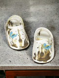 Marble Look Dinosaur Applique Anti-Slip Clogs - White