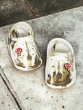 Marble Look Mushroom Applique Anti-Slip Clogs - White