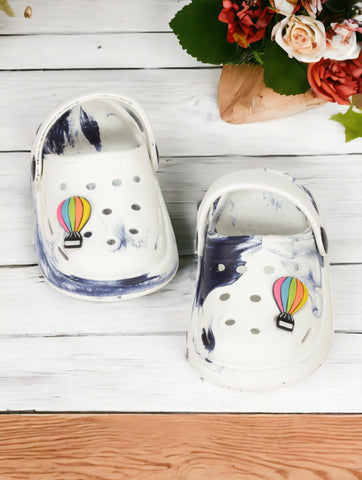 Marble Look Hot Air Balloon Applique Anti-Slip Clogs - White