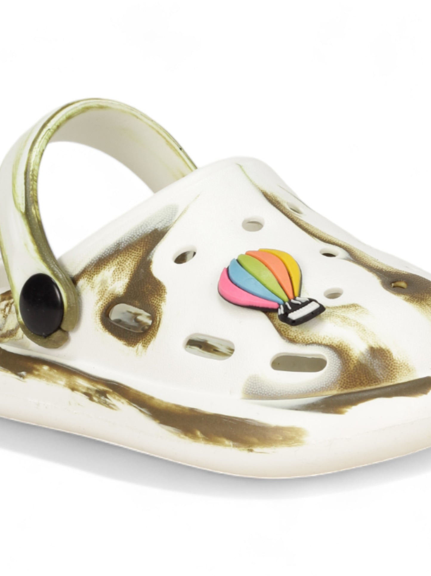 Marble Look Hot Air Balloon Applique Anti-Slip Clogs - White