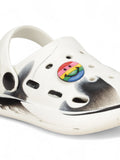 Marble Look Smily Applique Anti-Slip Clogs - White