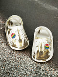 Marble Look Smily Applique Anti-Slip Clogs - White