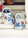 Marble Look Mushroom Applique Anti-Slip Clogs - White