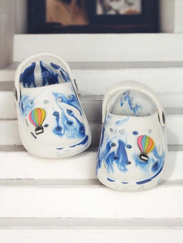 Marble Look Hot Air Balloon Applique Anti-Slip Clogs - White