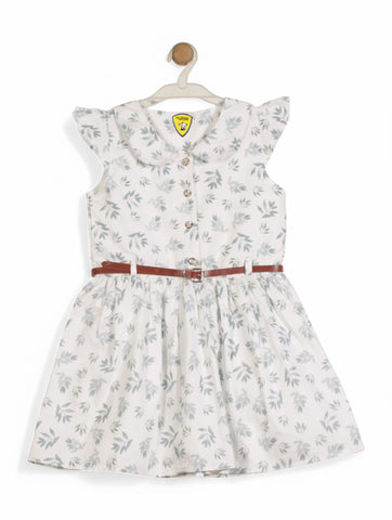 Printed Floral Cotton Frock - White
