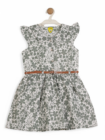 Printed Floral Cotton Frock - Green