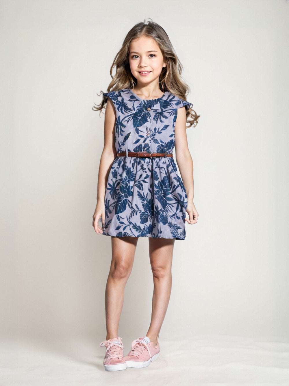 Printed Floral Cotton Frock - Blue
