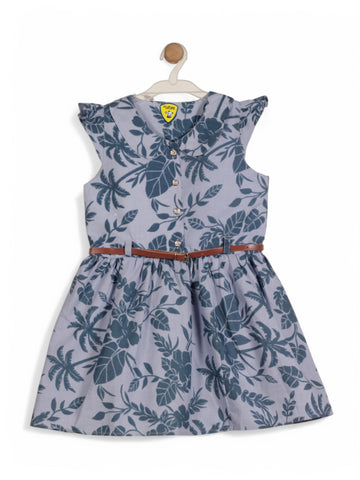 Printed Floral Cotton Frock - Blue
