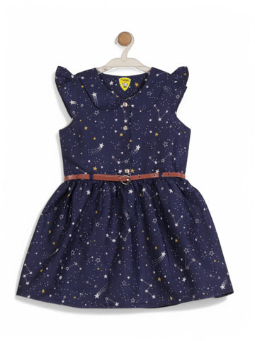 Printed Cotton Frock - Navy Blue