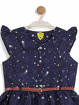 Printed Cotton Frock - Navy Blue