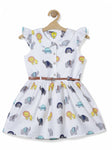 Printed Cotton Frock - White