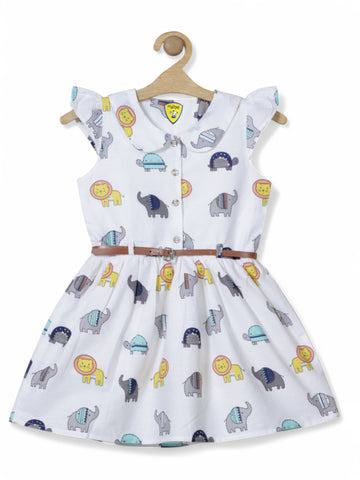 Printed Cotton Frock - White