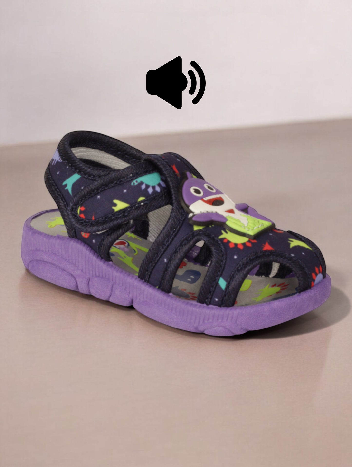 Musical Chu Chu Sandals With Velcro Closing - Navy Blue