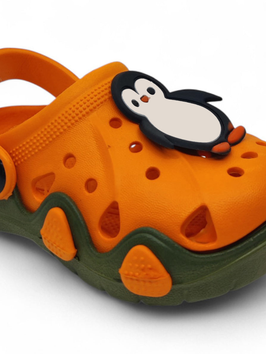 Penguin Applique Anti-Slip Clogs - Orange