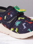 Dinosaur Print Musical Chu Chu Shoes With Velcro Closing - Navy Blue