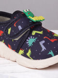 Dinosaur Print Musical Chu Chu Shoes With Velcro Closing - Navy Blue