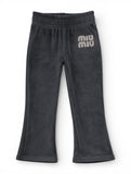 Solid Velvet Flared Leggings - Black
