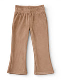 Solid Velvet Flared Leggings - Light Brown