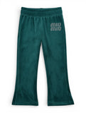 Solid Velvet Flared Leggings - Green