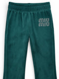 Solid Velvet Flared Leggings - Green
