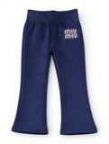 Solid Velvet Flared Leggings - Navy Blue