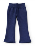 Solid Velvet Flared Leggings - Navy Blue