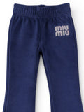 Solid Velvet Flared Leggings - Navy Blue