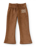 Solid Velvet Flared Leggings - Brown