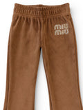 Solid Velvet Flared Leggings - Brown