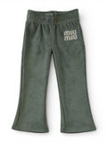 Solid Velvet Flared Leggings - Green