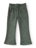 Solid Velvet Flared Leggings - Green
