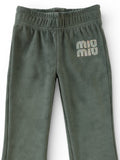 Solid Velvet Flared Leggings - Green