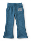 Solid Velvet Flared Leggings - Turquoise