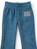 Solid Velvet Flared Leggings - Turquoise