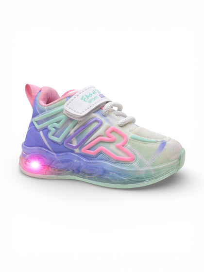 Air Print Detailed Velcro Closure LED Shoes - White