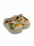 Cartoon & Typography Applique Anti Slip Perforated Sling back Clogs - Cream