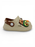 Cartoon & Typography Applique Anti Slip Perforated Sling back Clogs - Cream