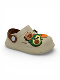 Cartoon & Typography Applique Anti Slip Perforated Sling back Clogs - Cream